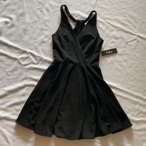 Wonder Whirl Black Twist Back Skater Dress